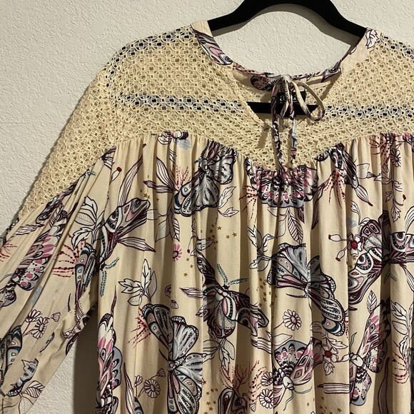 A.N.A Woman's Ivory Lace Top‎ Blouse All Over Butterfly Print Size XL 3/4 Sleeve - Picture 5 of 13
